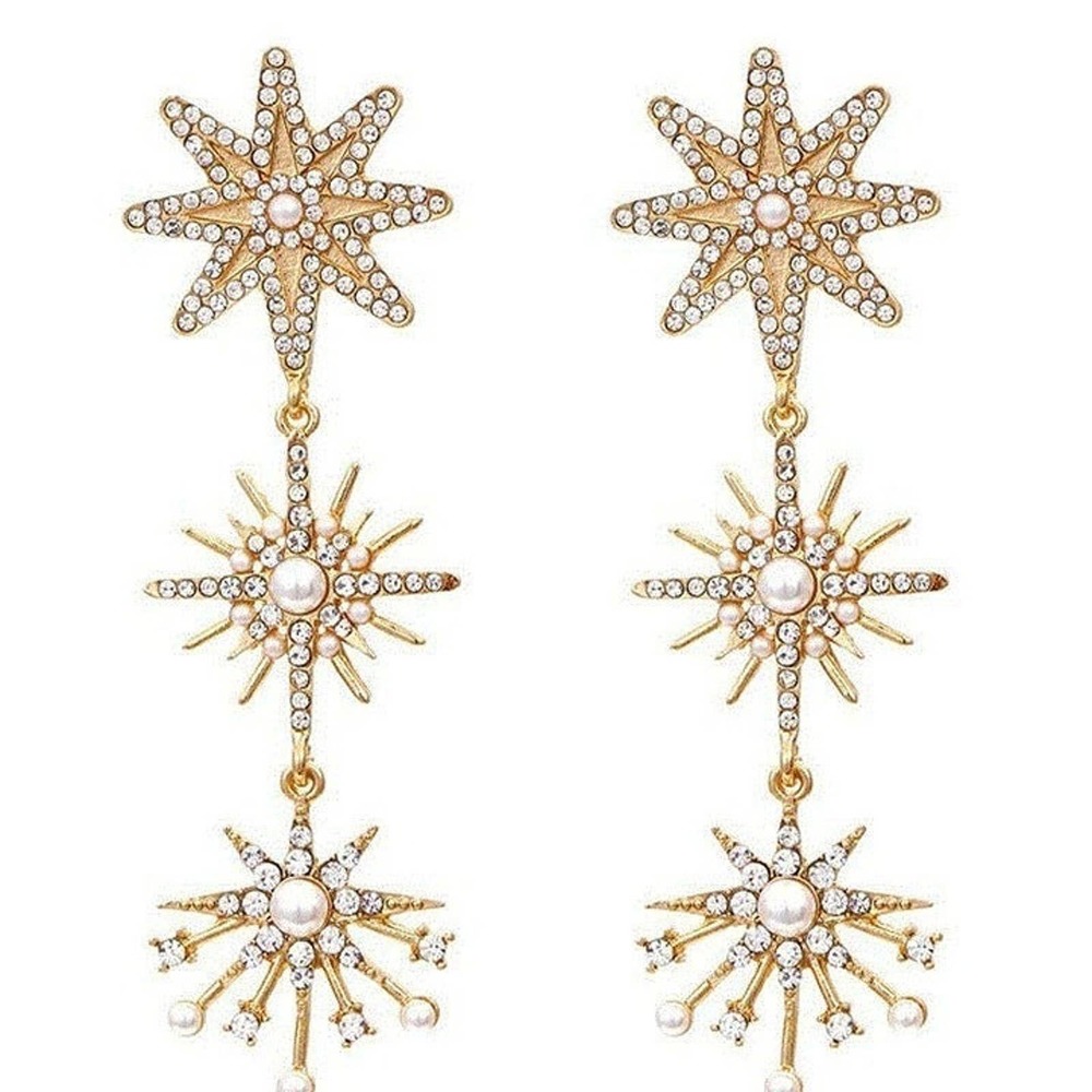 Star Gazer Pearl and Crystal Drop Earrings - Christmas Northstar - Picture 5 of 13